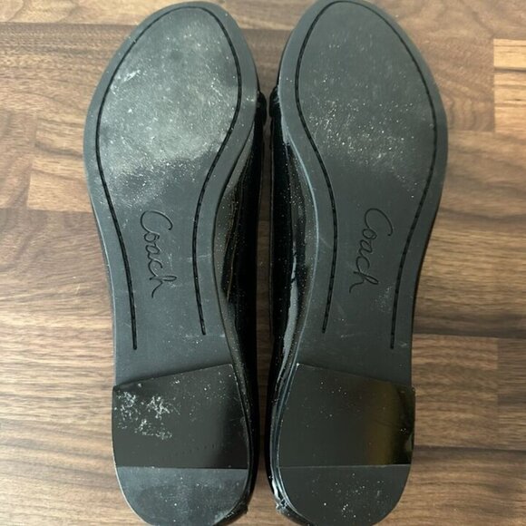 Coach Black Glitter Flats Loafers Drivers Charm Designer Patent Leather Size 6.5 - Picture 9 of 12